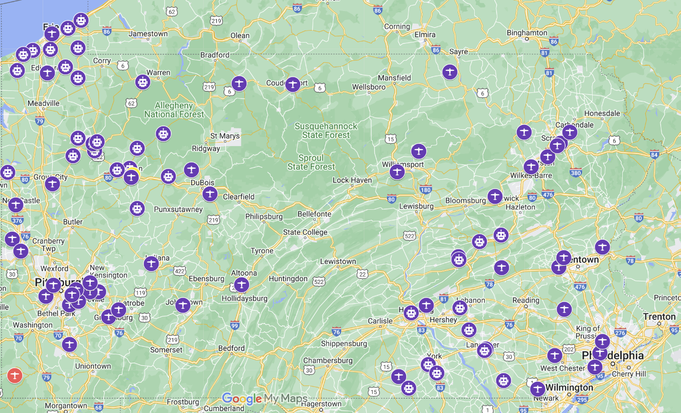 Map of II4T's impact all over Pennsylvania